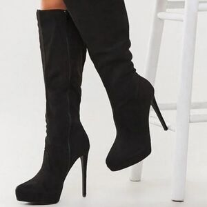 Black Suede Knee High Stiletto Boots Size 5.5